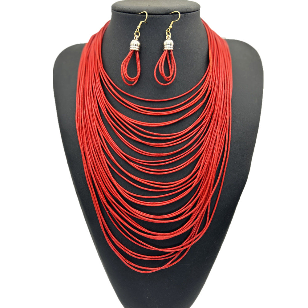 Ensemble collier gland multi-couches en cordon ciré