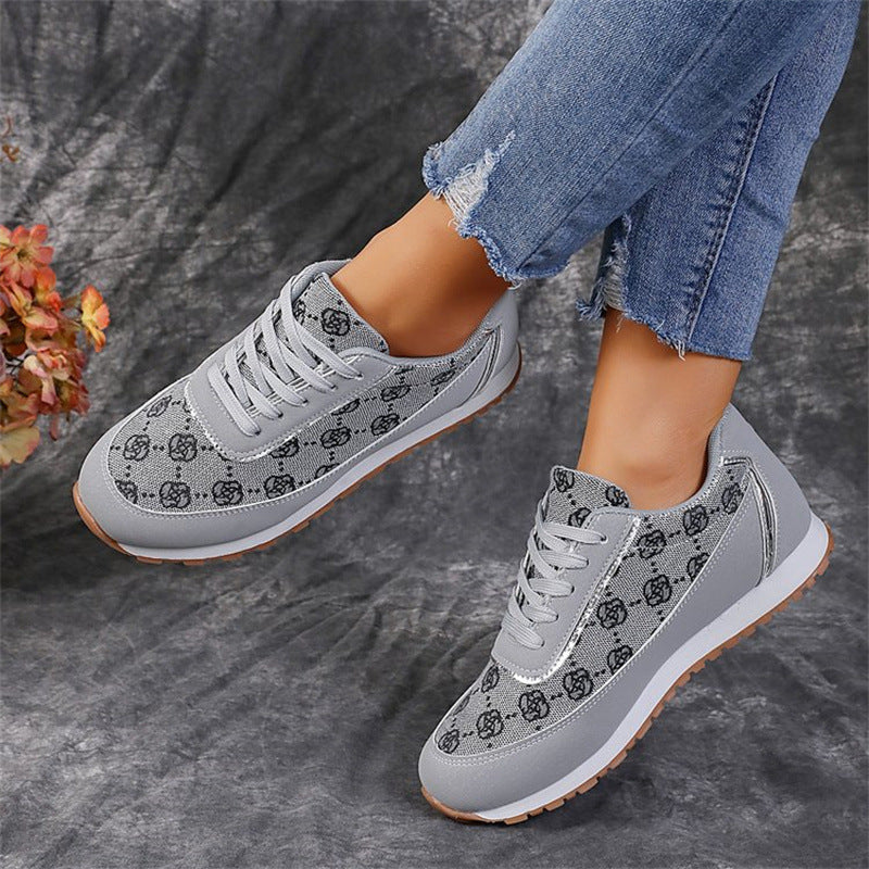 Baskets à lacets imprimé floral, chaussures de sport décontractées, légères et respirantes pour la marche et la course, chaussures plates pour femmes
