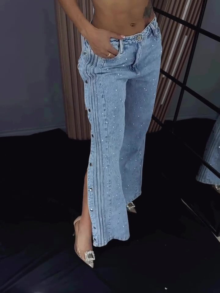 Bouton polyester strass jean mode