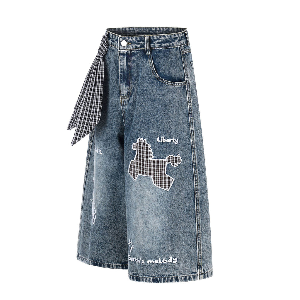 Loose Wide Leg Unique Style with Scarf  Casual Mid-Length Pants