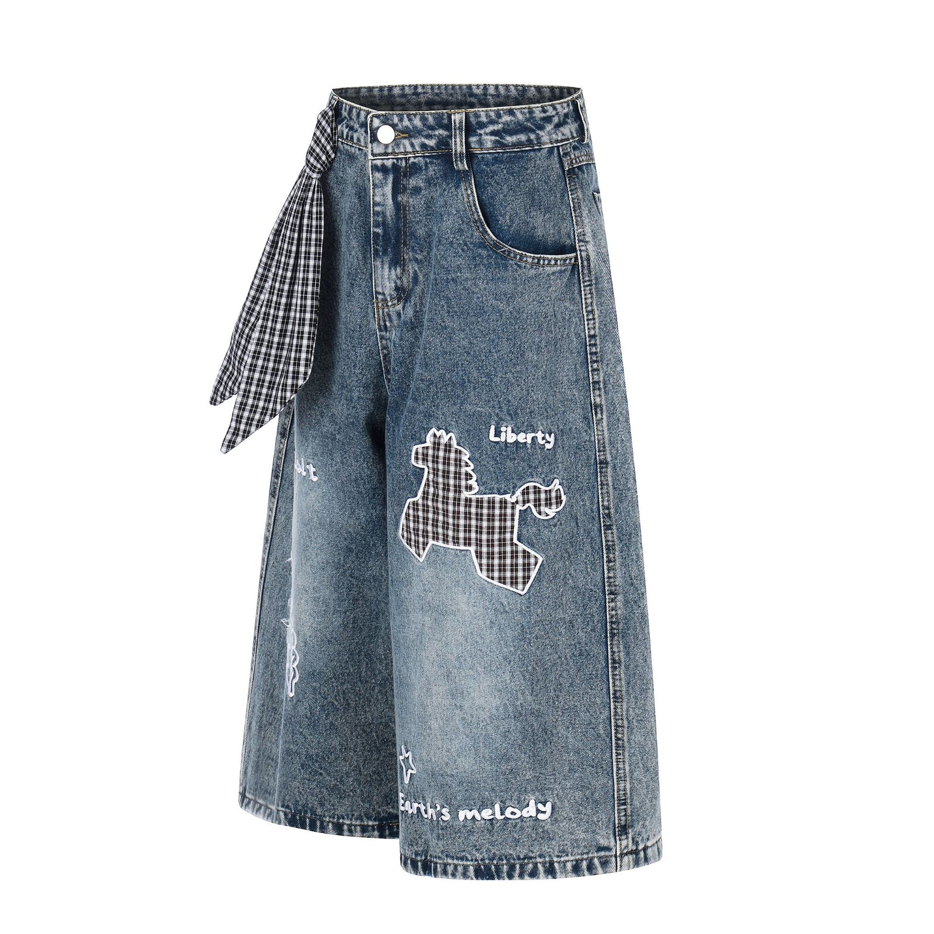 Loose Wide Leg Unique Style with Scarf  Casual Mid-Length Pants