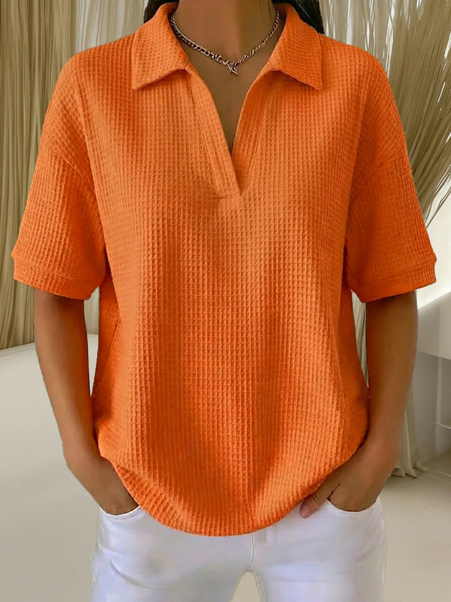 Haut pull ample en tricot gaufré uni col en V