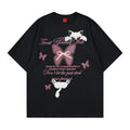 Cat and butterfly patch embroidered short sleeved T-shirt