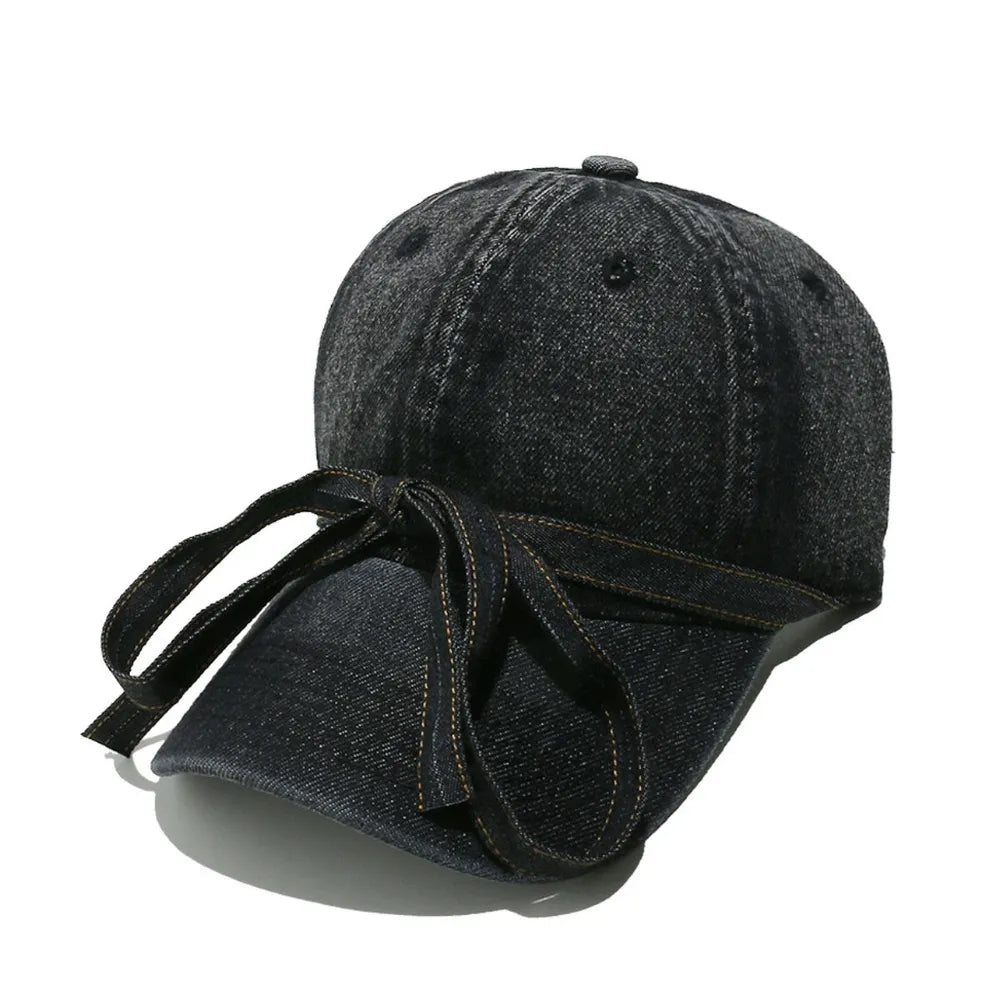 Gorra de béisbol de tela vaquera lavada con lazo