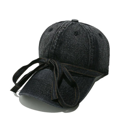 Gorra de béisbol de tela vaquera lavada con lazo