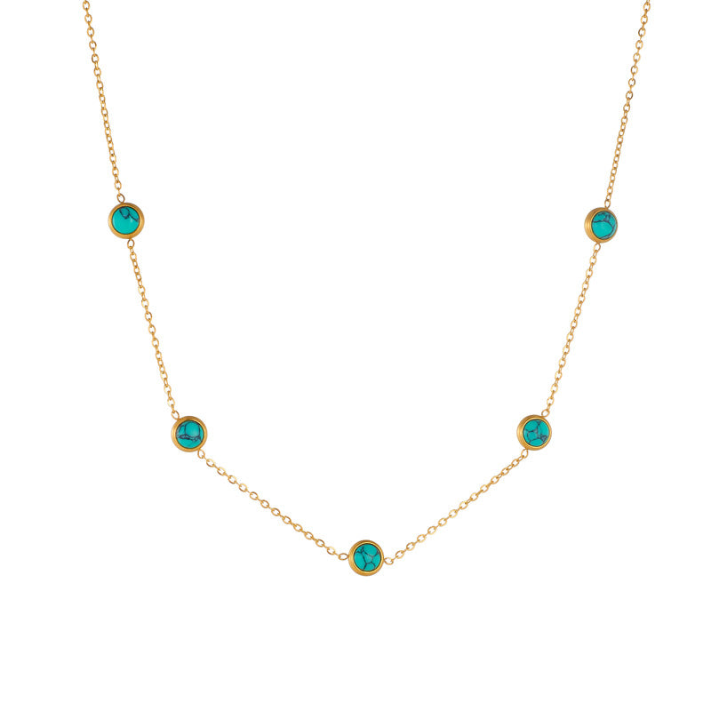 Boucles d'oreilles pendantes en acier inoxydable avec chaîne et perles rondes turquoises