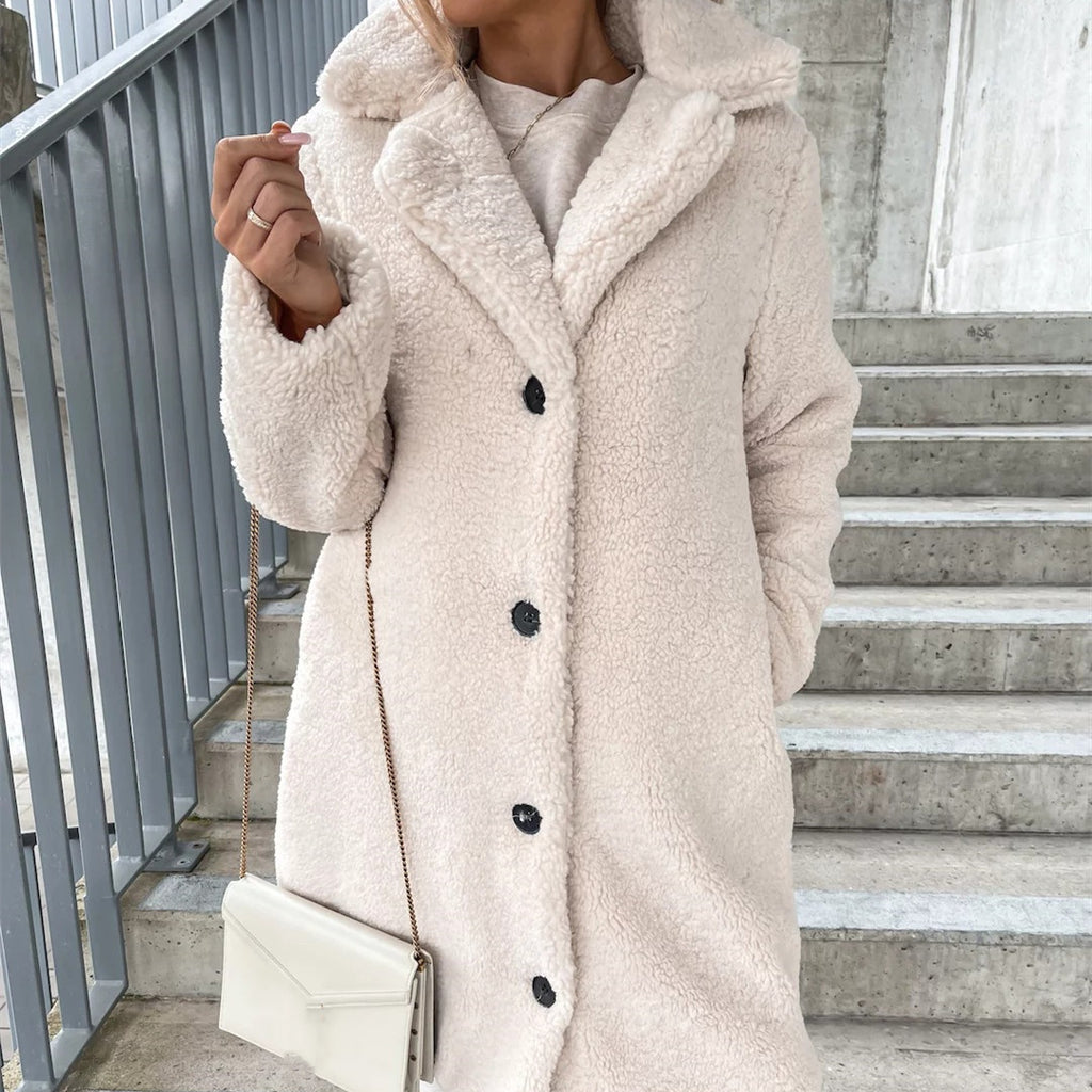 Haut de veste en peluche à revers et manches longues pour femme