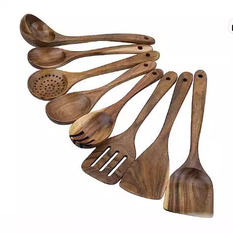 Espátula Utensilios de cocina Juego de pala con cabeza de teca para ensalada, sopa, pasta, cuchara de cocina