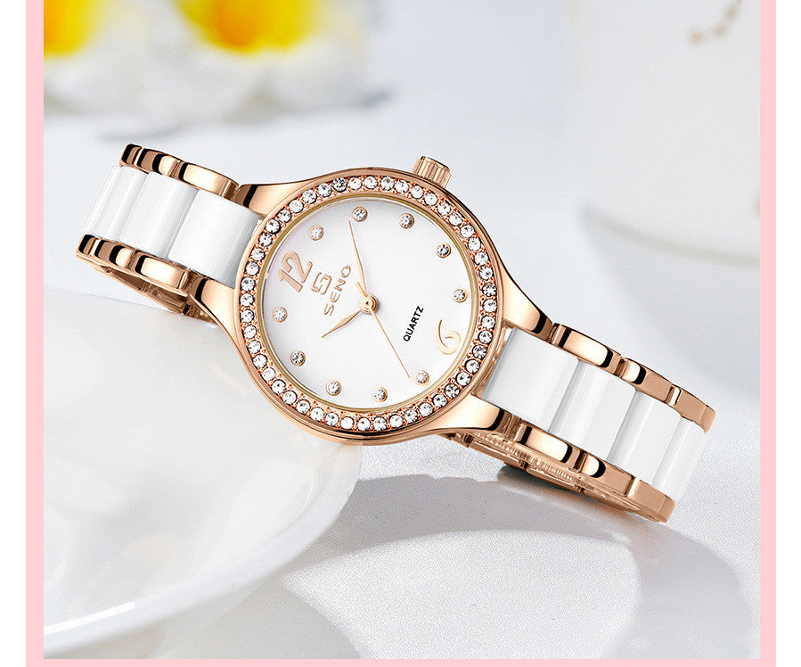 Reloj de pulsera impermeable de cerámica para mujer
