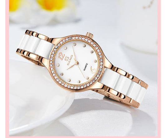 Reloj de pulsera impermeable de cerámica para mujer