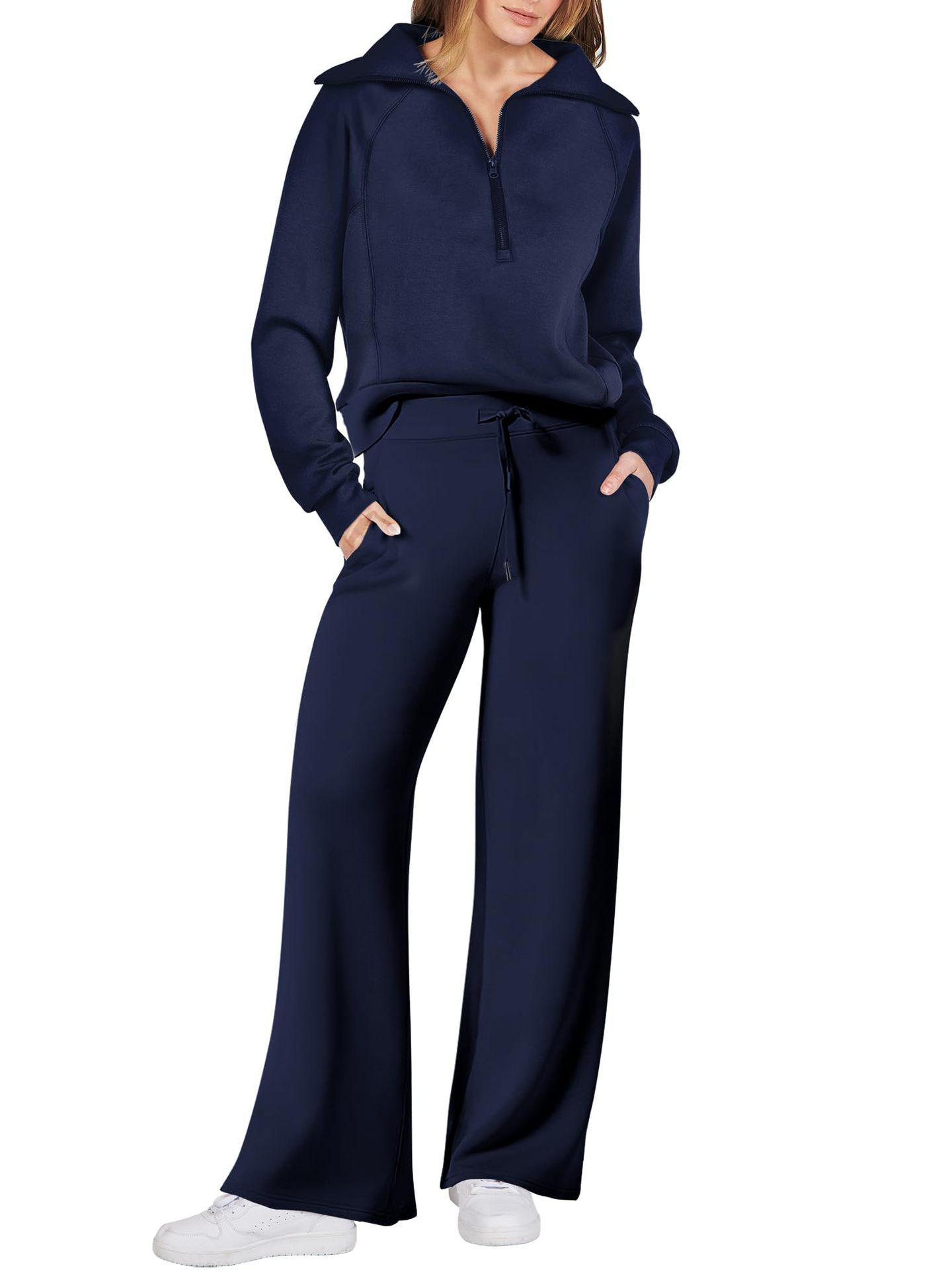 Ensemble décontracté deux pièces : Sweat-shirt zippé à manches longues et pantalon large