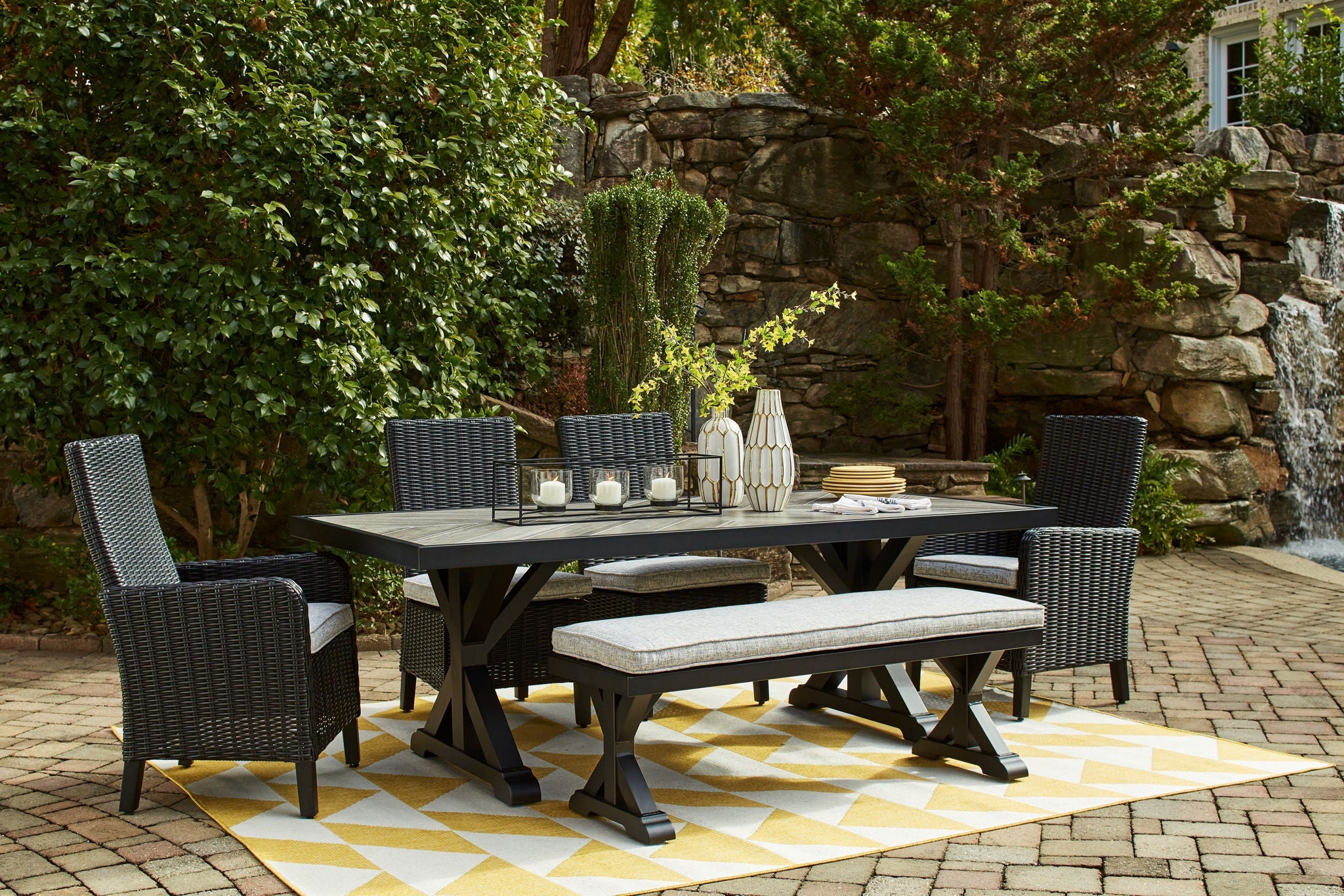 Beachcroft 7-Piece Outdoor Dining Set Wicker Aluminum Frame-1