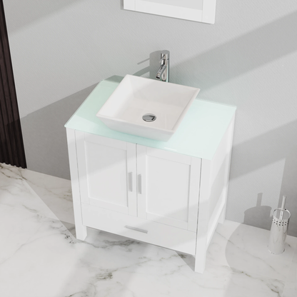 Goodyo 30" Bathroom Vanity and Sink Combo Glass Top Cabinet w/Mirror, White by eprolo