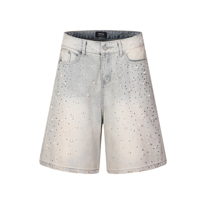 Full printed nail bead hot stamping denim shorts