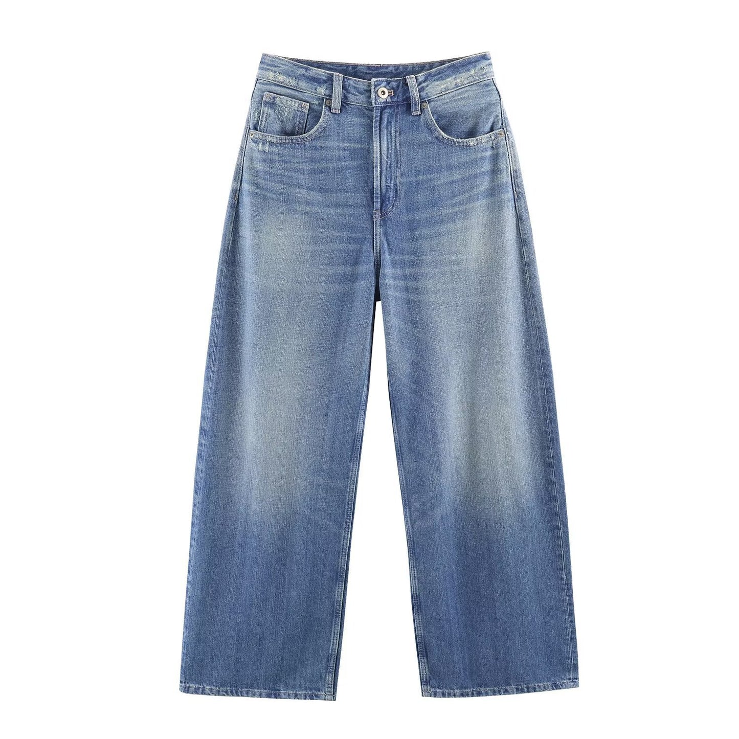 High waisted wide leg leather pocket jeans