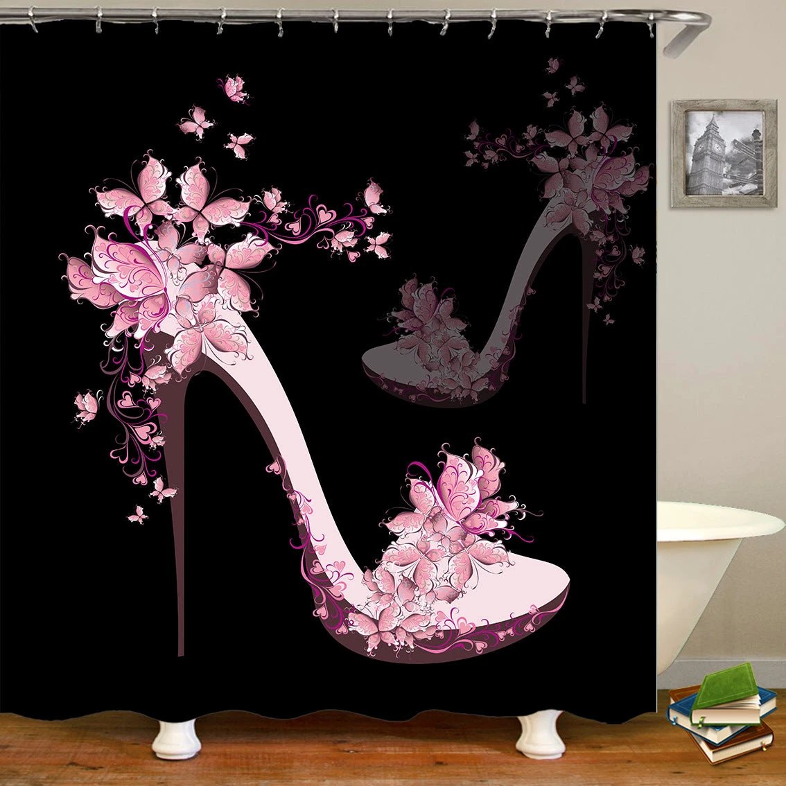Butterflies flying Waterproof Polyester Fabric Shower Curtain by eprolo