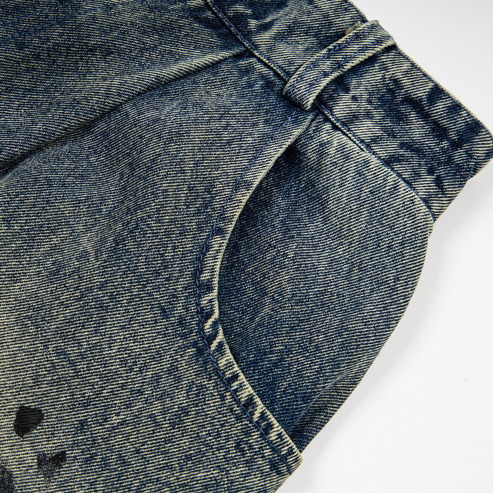 Dog graffiti cartoon straight leg denim shorts