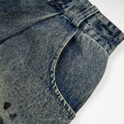 Dog graffiti cartoon straight leg denim shorts