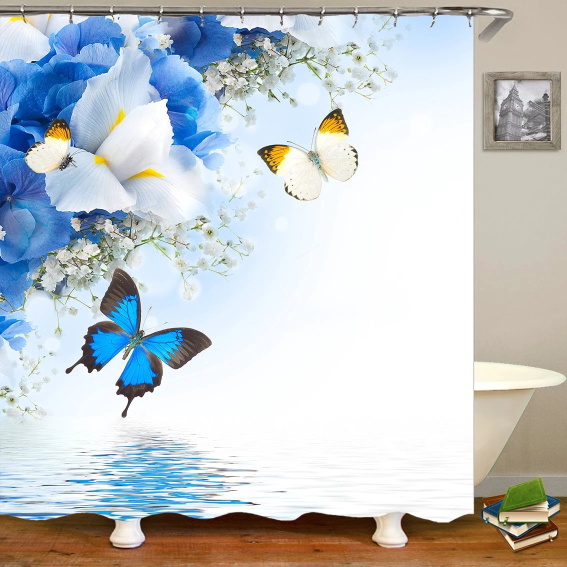 Butterflies flying Waterproof Polyester Fabric Shower Curtain by eprolo
