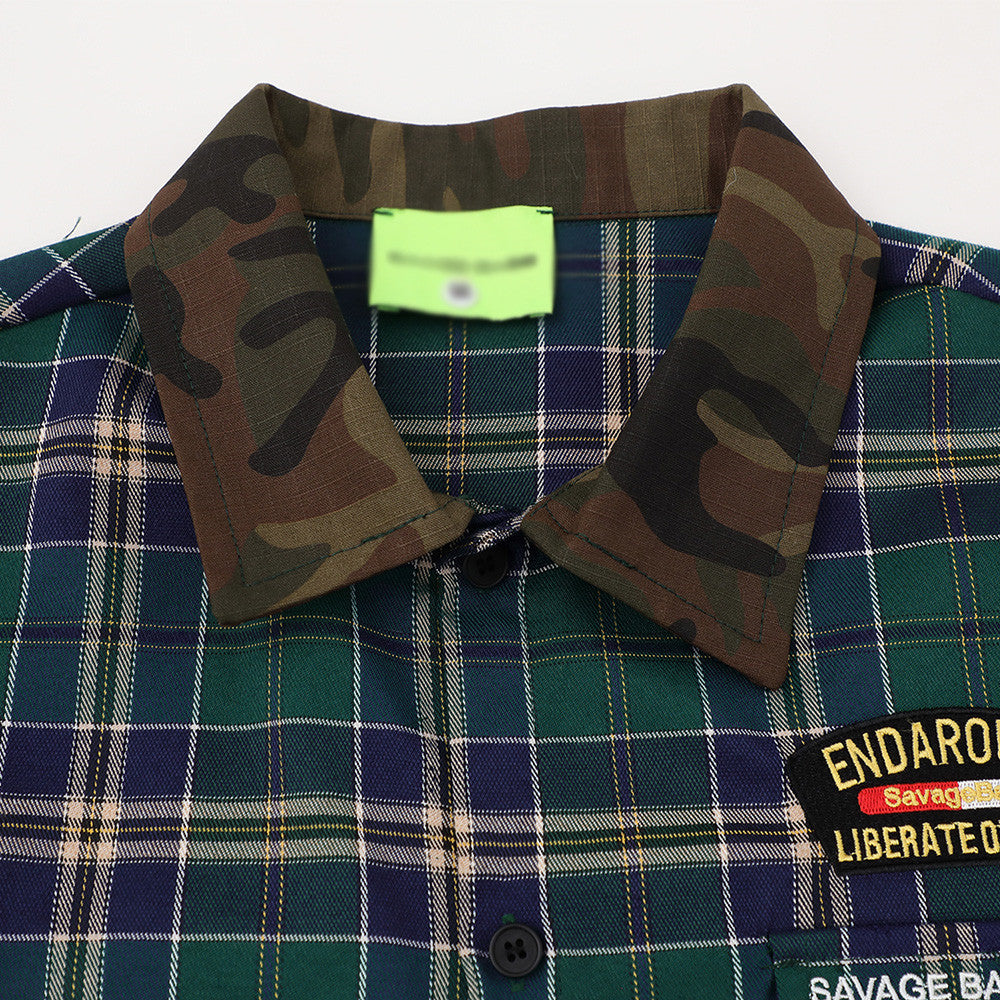 Loose plaid short sleeved shirt