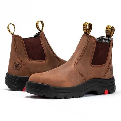 ROCKROOSTER Lumen Brown Pull-on Leather Work Boots AK224