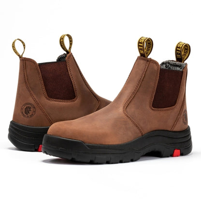 ROCKROOSTER Lumen Brown Pull-on Leather Work Boots AK224