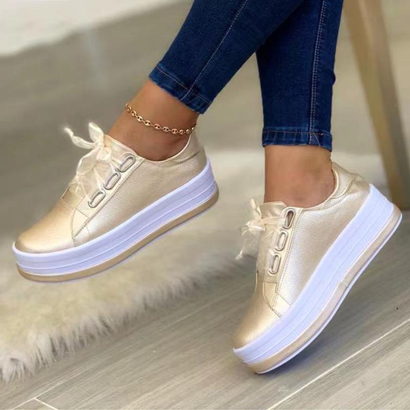 Chaussures plates à lacets et bout rond pour femmes, de grande taille, décontractées, style européen et américain