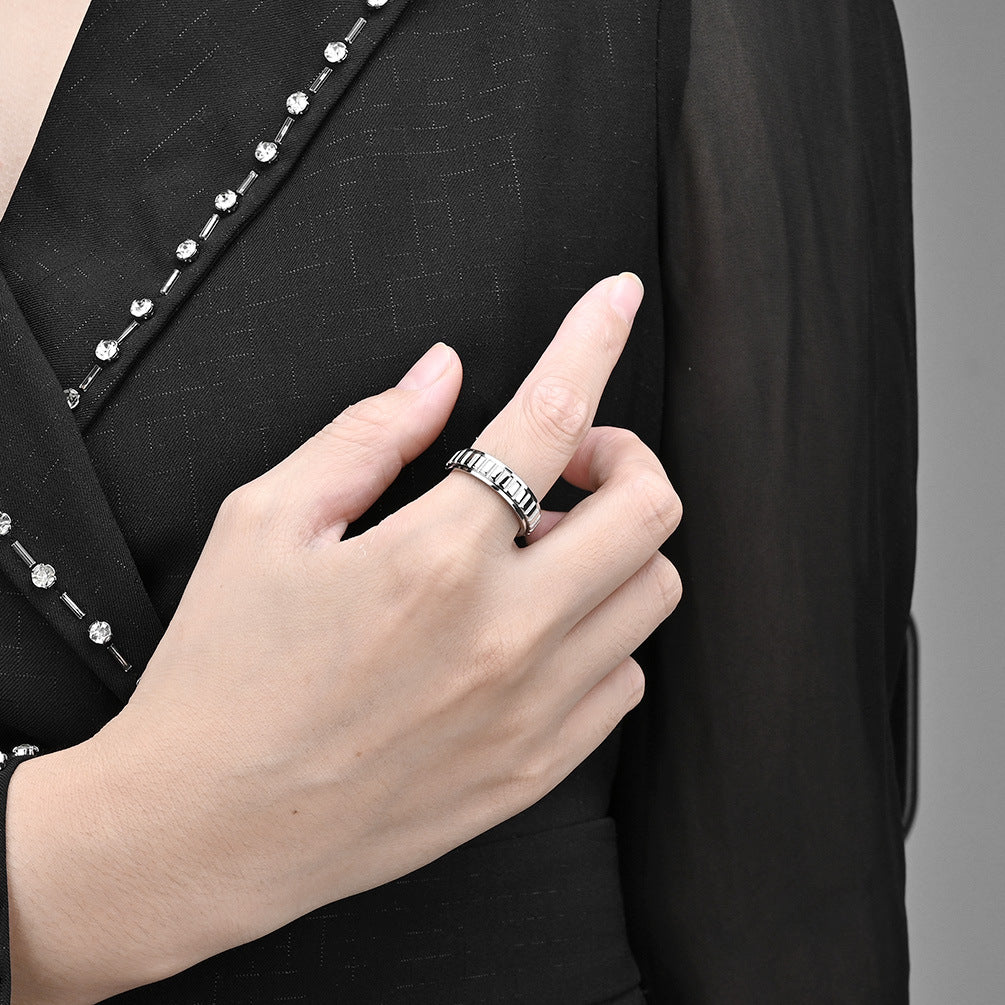 Neutral-style Rotatable Grid Titanium Steel Ring