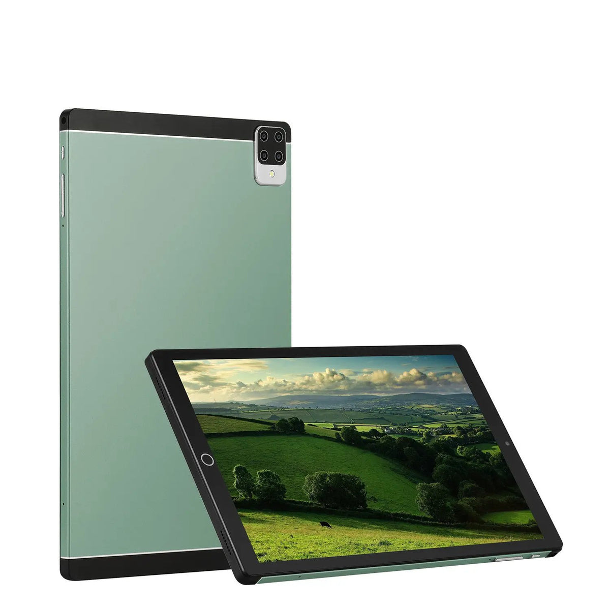 AdTec Tablet PC Android 15 green back with black bezel and quad-camera module