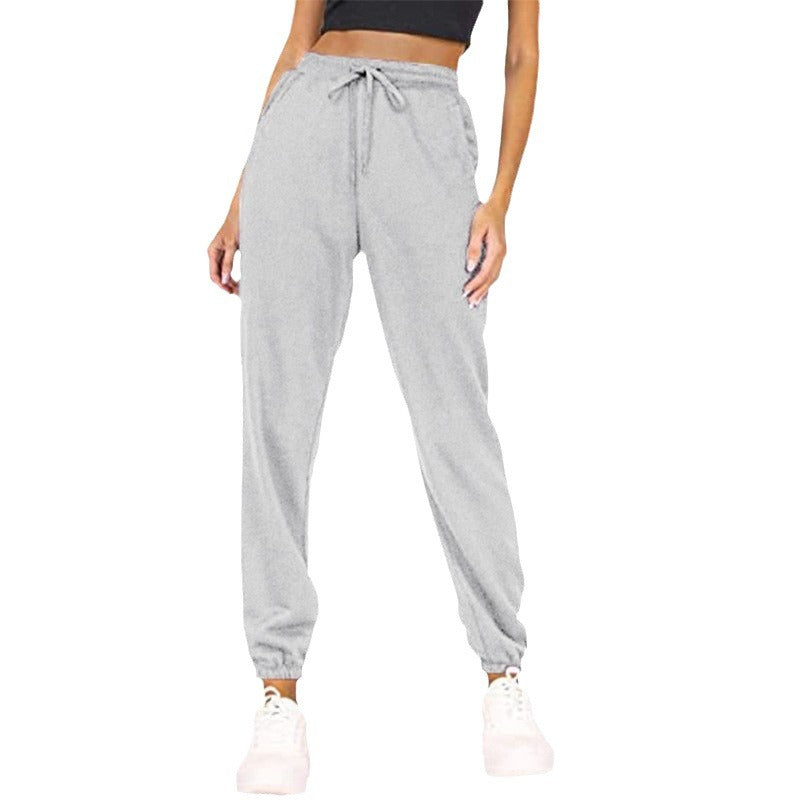 Pantalon de jogging décontracté en molleton uni avec fourrure, taille haute, ample et fuselé, pour la maison