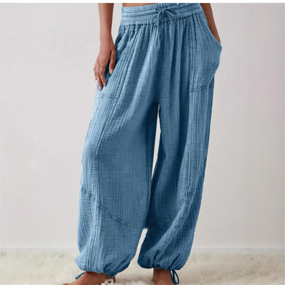 Pantalon ample décontracté à lacets et jambes larges pour femme