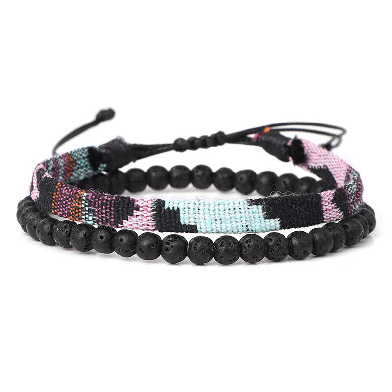 Bracelet tressé bohème en roche volcanique de lave pour homme