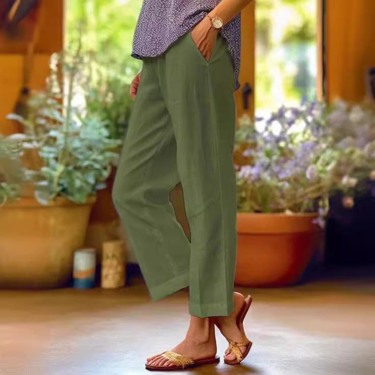 Pantalon décontracté droit pour femme, ample et simple, de couleur unie et à la mode