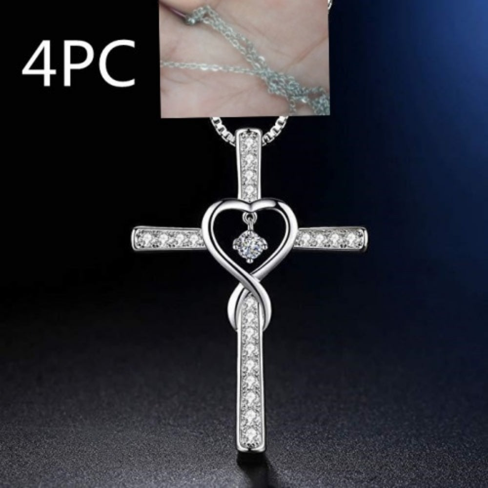 Infinito Amor Dios Confiamos Cruz Cristiana Piedra Natal Collar Colgante Gemas de Color Circón Corazón Collar Joyería para Mujer