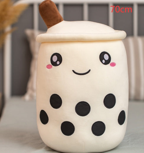 Peluche Boisson Fruitée Mignonne en Forme de Fraise Lait Thé Peluche Jouet Tasse à Thé Boba Oreiller Coussin Thé aux Perles Cadeau pour Enfants