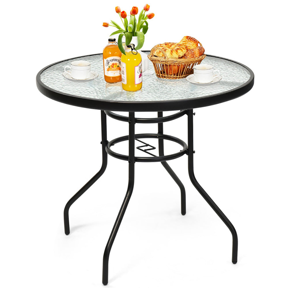 Mesa redonda de 32 pulgadas para patio, de cristal templado y estructura de acero