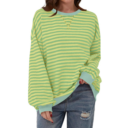 T-shirt ample à manches longues rayé, pull décontracté pour vêtements pour femmes
