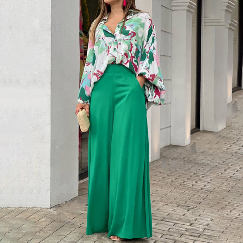 Ensemble décontracté élégant avec chemise imprimée ample et pantalon large