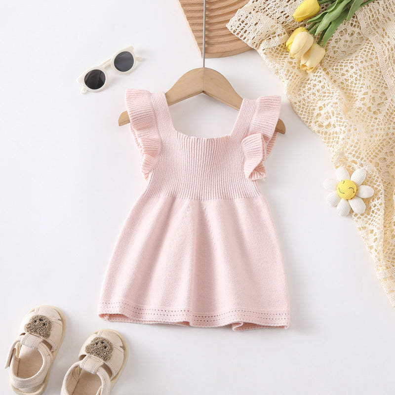 Robe Fille à Volants et Gilet en Maille à Manches Courtes