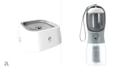 AdTec two-item pet cup set: white 2L bowl and gray portable drinking cup with strap