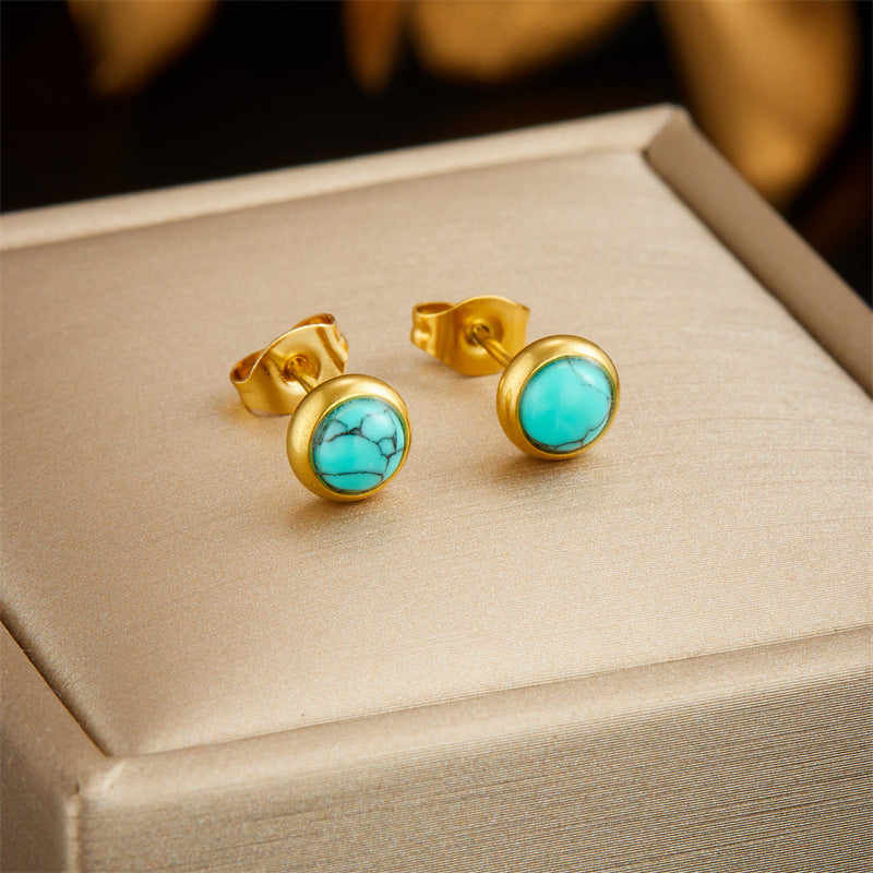 Boucles d'oreilles pendantes en acier inoxydable avec chaîne et perles rondes turquoises