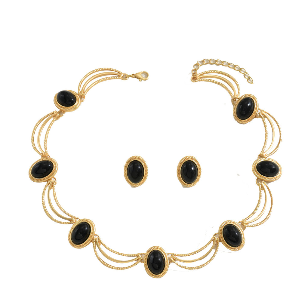 Parure Boucles d'Oreilles et Collier Vintage avec Pierres Incrustées
