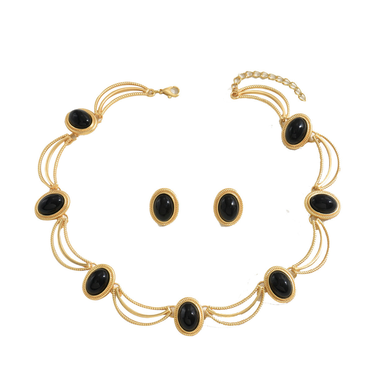 Parure Boucles d'Oreilles et Collier Vintage avec Pierres Incrustées