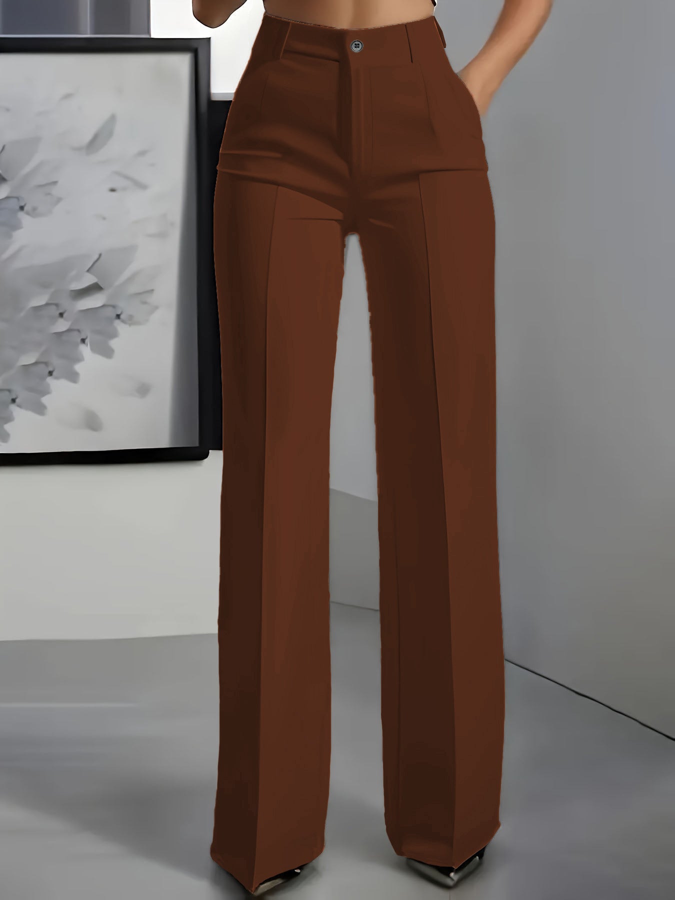 Pantalon minimaliste blanc en polyester pour femme