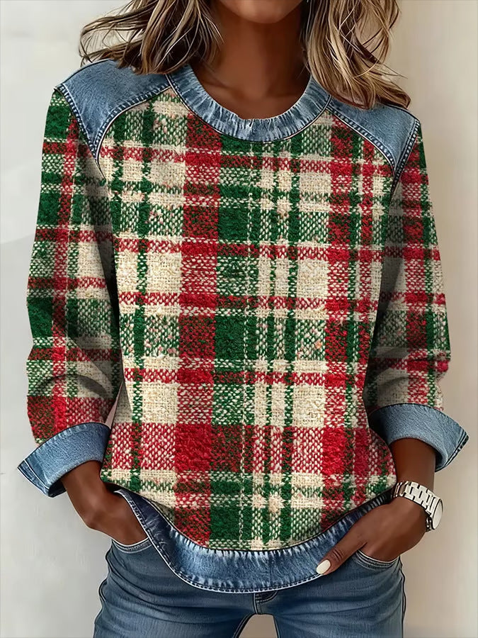 Sweat-shirt à manches longues et col rond imprimé numérique 3D pour femme