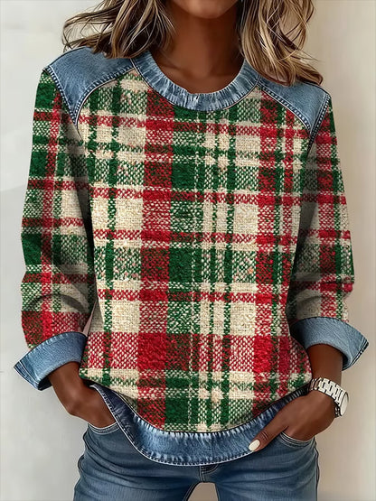 Sweat-shirt à manches longues et col rond imprimé numérique 3D pour femme