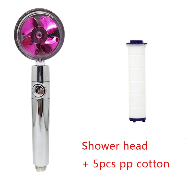 Cabezal de Ducha con Ahorro de Agua, Flujo Giratorio 360 Grados con Pequeño Ventilador, Boquilla Rociadora de Alta Presión de Lluvia de ABS, Accesorios de Baño