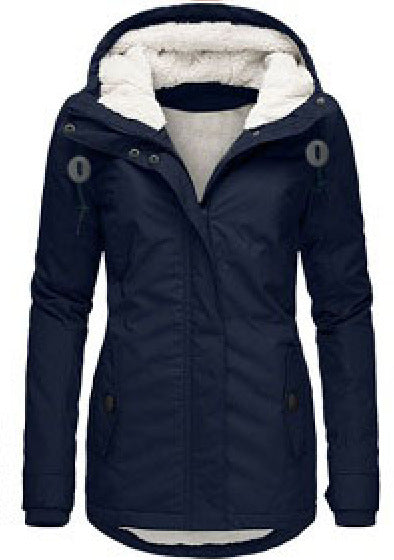 Chaqueta con Capucha de Invierno Color Sólido Cálida con Hebilla y Cremallera de Lana con Bolsillos Chaqueta Casual para Mujer