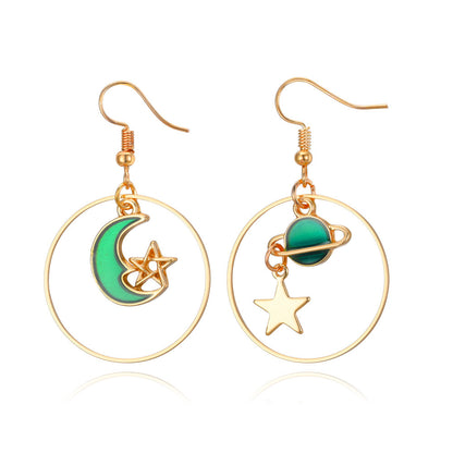 Boucles d'oreilles longues rétro européennes et américaines, boucles d'oreilles à pampilles de tempérament, boucles d'oreilles simples et tendance soleil lune pour femmes