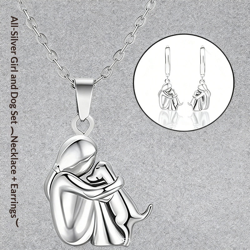 Ensemble de boucles d'oreilles Fillette et Chien s'enlaçant